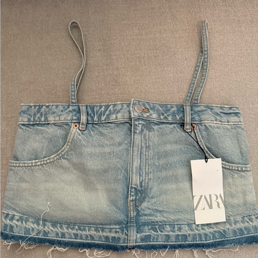 Zara Faded Blue Denim Crop Top